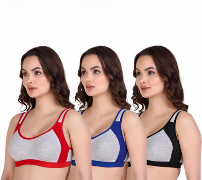ASHMIRAS Combo of 3 Women Stick-on Non Padded Bra(Multicolor)