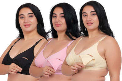 Fabme Women Maternity/Nursing Non Padded Bra(Brown, Black, Pink)