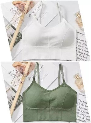 LASSIEGARB Women Bralette Lightly Padded Bra(White, Green)