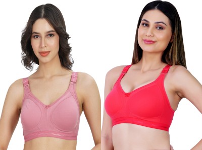 Ladyland Damani women Cotton 4 hook bra Women T-Shirt Non Padded Bra(Red, Pink)