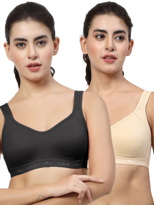 LILY Strops555 Women Sports Non Padded Bra(Black, Beige)