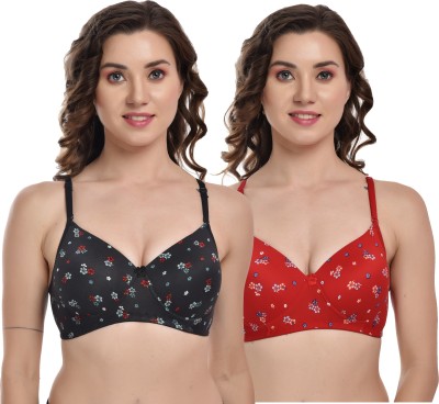 Janniad Women Push-up Lightly Padded Bra(Black, Red)