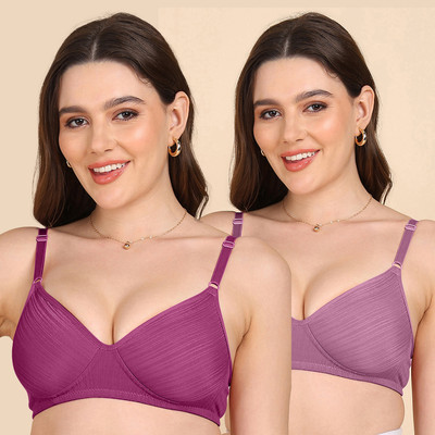 KOMLI Komli Lightly Padded Stripe-Print Full Coverage Bra Women T-Shirt Lightly Padded Bra(Purple)