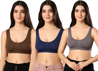 Paavki Women's Stretchable Hosiery Non-Padded Wired Free Full Coverage Sports Air Bra Women Sports Non Padded Bra(Brown, Dark Blue, Grey)