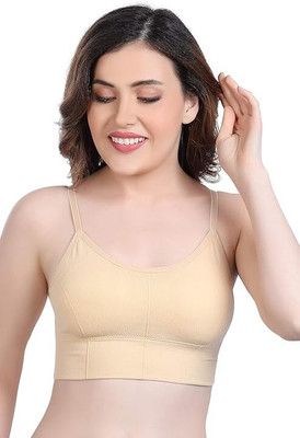 Jiyancreation Spaghetti Strap Bralette Women Sports Lightly Padded Bra(Beige)