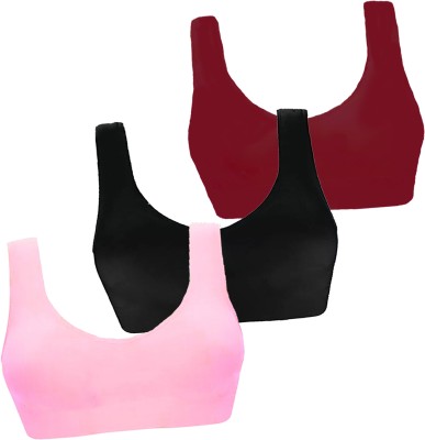 BRAAFEE Pack of 3 Girls Stretchable Cotton sports non padded seamless sports gym bra Girls Sports Non Padded Bra(Multicolor)