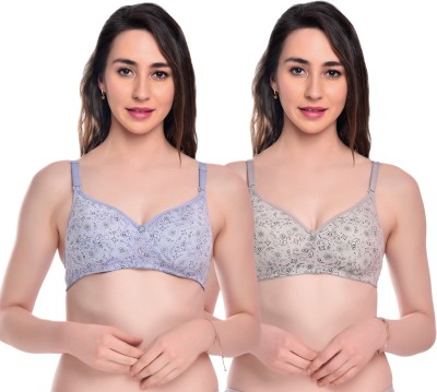 WinterSun Women T-Shirt Lightly Padded Bra(Light Blue, Grey)