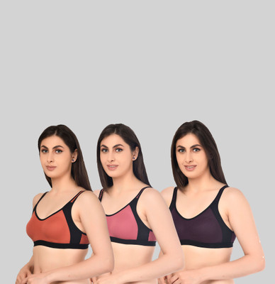 ASHMIRAS Pack of 3 Women Sports Non Padded Bra(Orange, Pink, Purple)