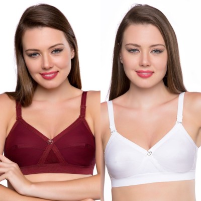 Trylo KPL COMBO 34 Marun & White F - CUP Women Full Coverage Non Padded Bra(Maroon, White)