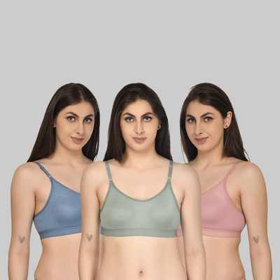 ASHMIRAS Combo of 3 sports bra Women Sports Non Padded Bra(Pink, Blue, Green)