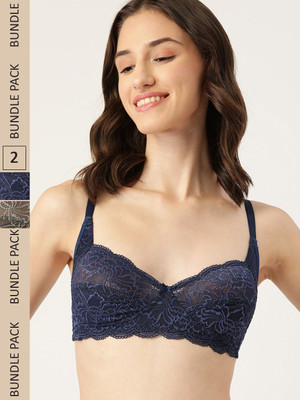 Dressberry DressBerry Pack Of 2 Self Design Non Padded Non-Wired Bra Women T-Shirt Non Padded Bra(Dark Blue, Grey)