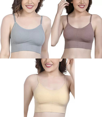Shophousses Women's Cotton Lightly Padded Pull On Sport Bra For Everyday Wear Women Everyday Lightly Padded Bra(Grey, Pink, Gold)