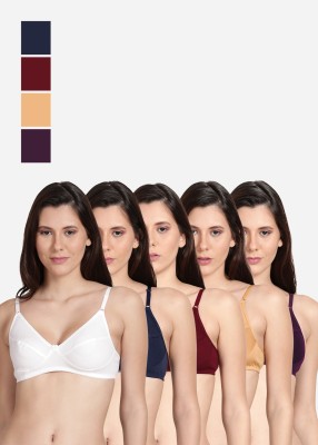 Shyle Shyle Non Padded Seamed Casual Bra-Multicolor(Pack of 5) Women Everyday Non Padded Bra(Maroon, Dark Blue, Beige, White, Purple)