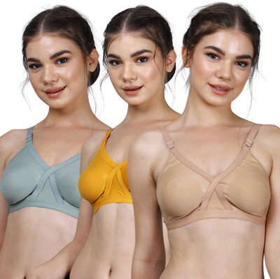CARLTON LONDON Everday T-Shirt Bra Women Everyday Non Padded Bra(Green, Brown, Yellow)