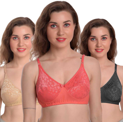 MiYaFi Women Everyday Non Padded Bra(Beige, Orange, Black)