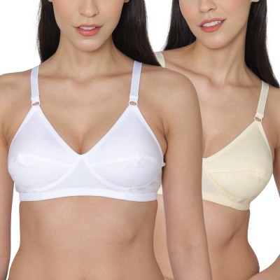 KOMLI Komli Women's Minimiser Super Non Padded Cotton Bra Women Minimizer Non Padded Bra(Beige, White)