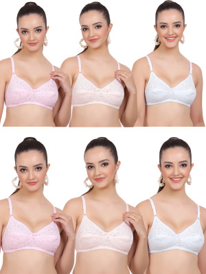 FigureFit Kamini Women Everyday Non Padded Bra(Pink, Orange, Blue)