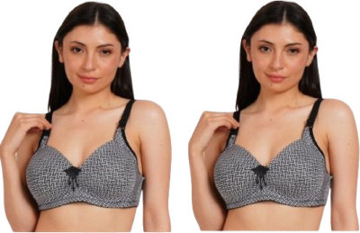 Ksvry Combo Pack of Two Women's Thin Push Up Wireless Bra Women Push-up Lightly Padded Bra(Black)