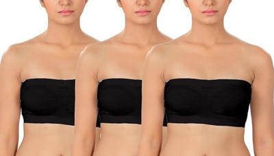 LTJ ENTERPRISES Seamless Comfort: 3-Pack Women's Nylon Stretchable Tube Bras Women Sports Non Padded Bra(Black)