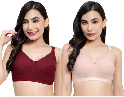 DOLINO Plus Size D Cup With Supportive Wide Straps Lycra Bra Pack Of 2 Women Full Coverage Non Padded Bra(Beige, Maroon)