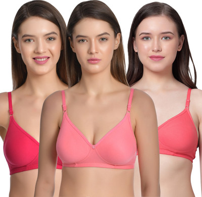 Aimly Women's Cotton Seamless Non-Padded Moderate Coverage Regular Bra Combo Pack of 3 Women Push-up Non Padded Bra(Pink)