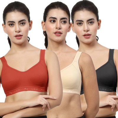LILY Strops555 Women Sports Non Padded Bra(Red, Beige, Black)