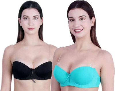 HouseOfCommon Women Balconette Lightly Padded Bra(Black, Light Green)