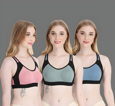 ASHMIRAS pack of 3 Women Sports Non Padded Bra(Pink, Blue, Green)