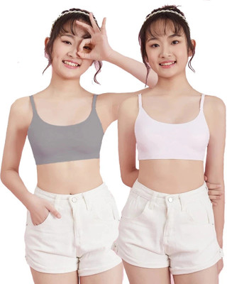 BRAAFEE 2_SLIP_GW Girls Non Padded Thin Strap Bra for Girls Non-Wired Gym Workout Girls Training/Beginners Non Padded Bra(Multicolor)