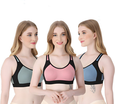 ASHMIRAS pack of 3 Women Sports Non Padded Bra(Multicolor)