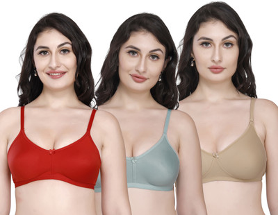 Faifa Aiva PO3 Women Everyday Non Padded Bra(Red, Beige, Green)
