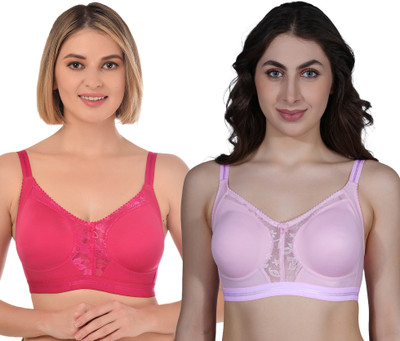 Ladyland Women full coverage front net bra Women T-Shirt Non Padded Bra(Maroon, Pink)
