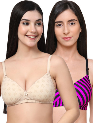 Erican ERPAD Women T-Shirt Lightly Padded Bra(Beige, Pink)
