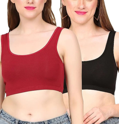 MEEMBOOLI Air Sports Bra Pack of 2 Women Sports Non Padded Bra(Maroon, Black)