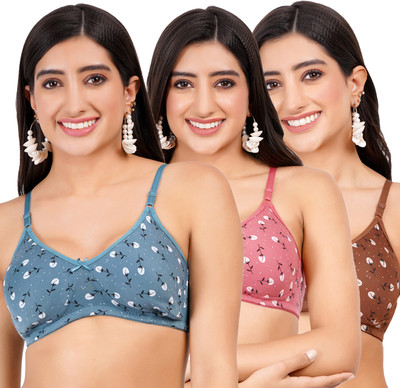 FigureFit RoseMould Women T-Shirt Non Padded Bra(Blue, Pink, Brown)