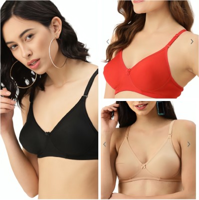 Aarti Beauty Woman's Comfort Bra For Everyday Pack of 3 Color. Women Everyday Non Padded Bra(Beige, Black, Red)
