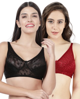 Susie Shyaway Susie Non Padded Wirefree Lace Bra Women Everyday Non Padded Bra(Black, Red)