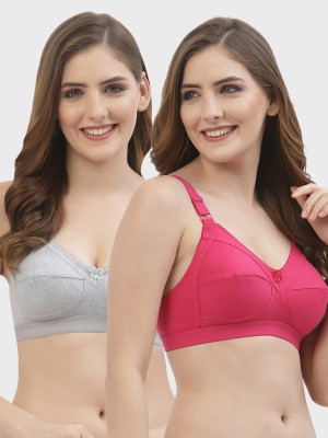 Floret Women's Seamed Double Layered Bra Women T-Shirt Non Padded Bra(Grey, Pink)
