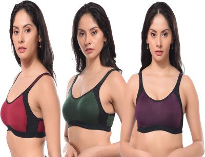 CURVZEX ANAYA Women Sports Non Padded Bra(Purple, Red, Dark Green)