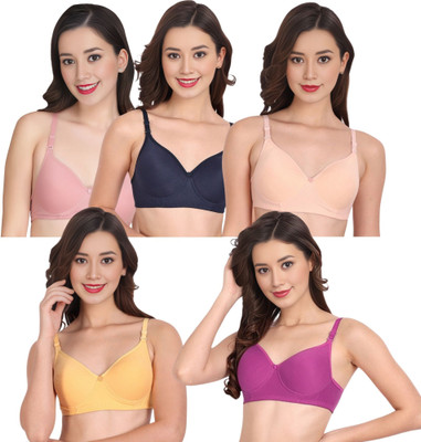 Liigne Women Everyday Padded Bra (Pack Of 5) for T-Shirt Saree Dress Sports Garment Women Full Coverage Lightly Padded Bra(Pink)