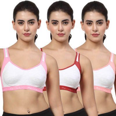 LILY Strops999 Women Sports Non Padded Bra(Pink, Maroon, Orange)