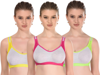 Zivosis Women Sports Non Padded Bra(Yellow, Pink, Light Green)