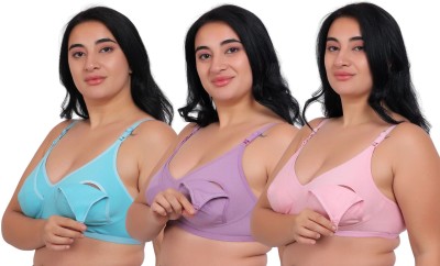 Fabme Plus Size Women Maternity/Nursing Non Padded Bra(Multicolor)