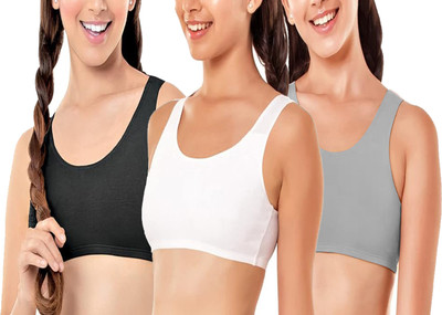 BRAAFEE Pack of 3 Girls Stretchable Cotton sports non padded seamless sports gym bra Girls Sports Non Padded Bra(Multicolor)