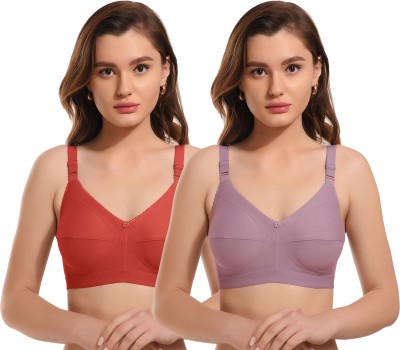 elina Plus Size Comfort Bra for Women Women Minimizer Non Padded Bra(Red, Purple)