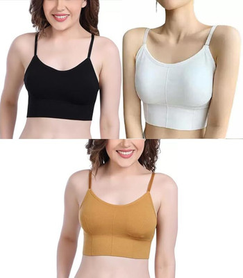 NSUSU Women Cami Bra Heavily Padded Bra Women Cami Bra Lightly Padded Bra(Black, Yellow, White)