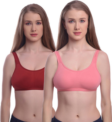 elina Women T-Shirt Non Padded Bra(Maroon, Orange)