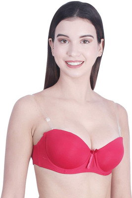 Zylum Fashion Transparent Backless Padded push-up Bra Women Push-up Heavily Padded Bra(Maroon)