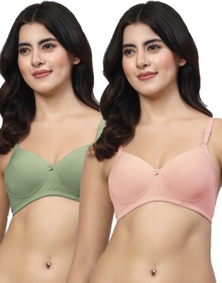 LILY Dapyklis Women T-Shirt Lightly Padded Bra(Green, Pink)