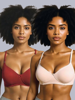 Eden Women T-Shirt Non Padded Bra(Red, Beige)